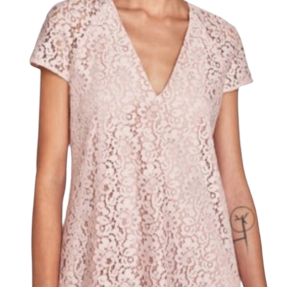 Zara Dusky Rose Floral Lace Shift Dress Cap Sleeves V-neck Loose Fit - Picture 3 of 9